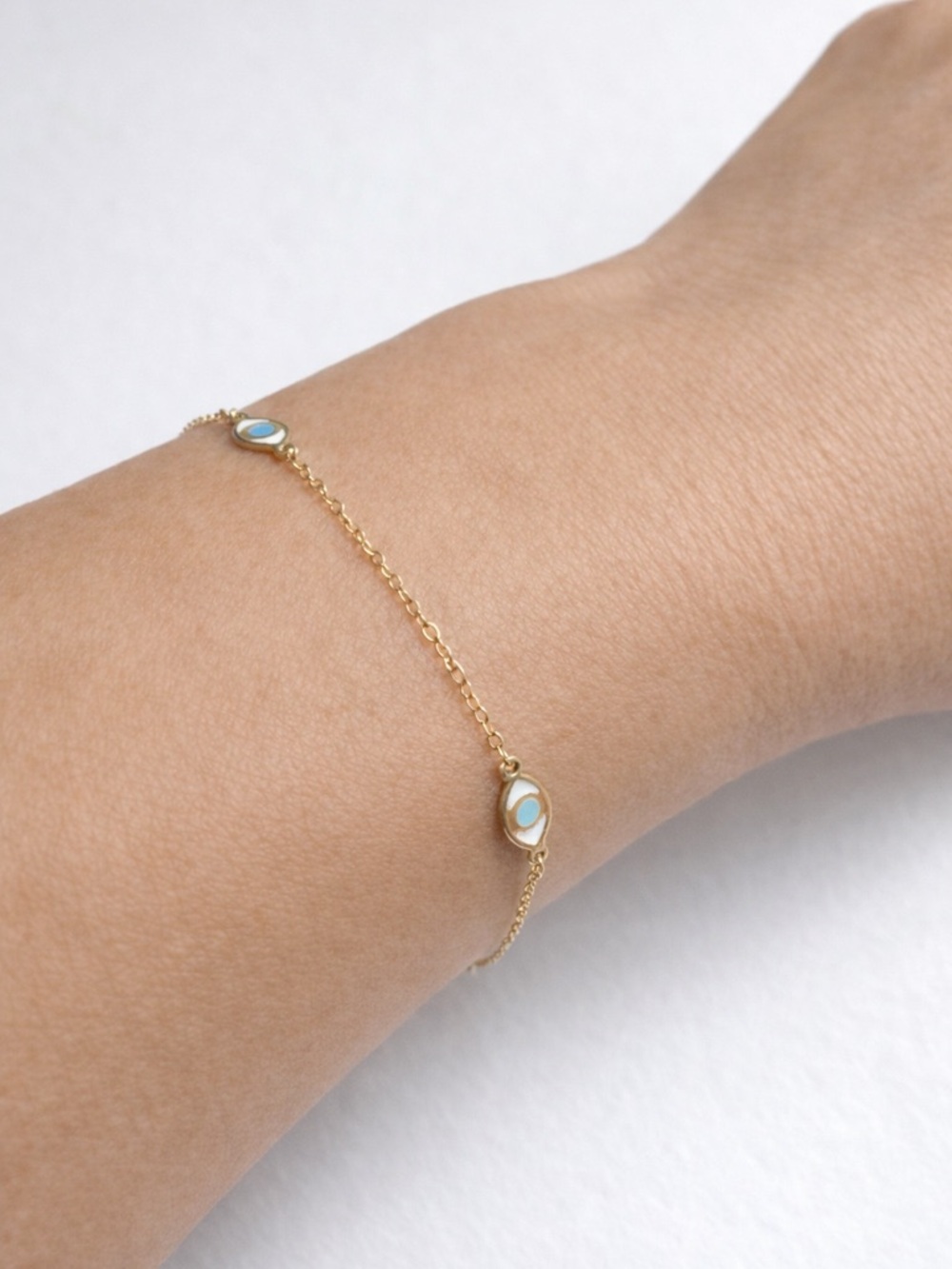 Golden Clef 14K Gold Bracelet W 4 Turquoise Eye Beads Italy